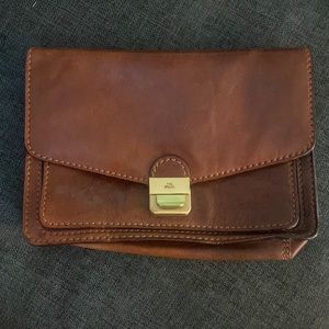 THE BRIDGE VINTAGE MEN'S / WOMENS BROWN LEATHER HANDBAG CLUTCH!